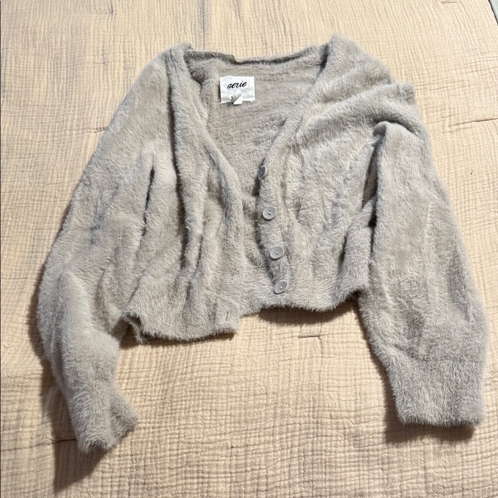Aerie Soft Gray Button-Up Cardigan